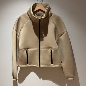 Zara Tan Bomber Jacket with Black Accents